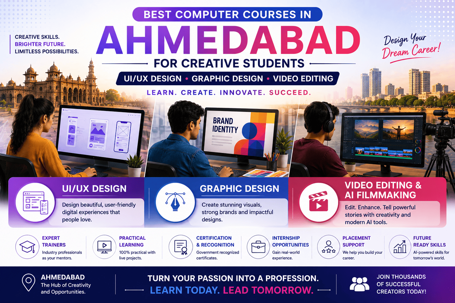 Best Computer Courses in Ahmedabad for Creative Students (2026): AI-Powered UI/UX, Graphic Design & Video Editing Career Guide