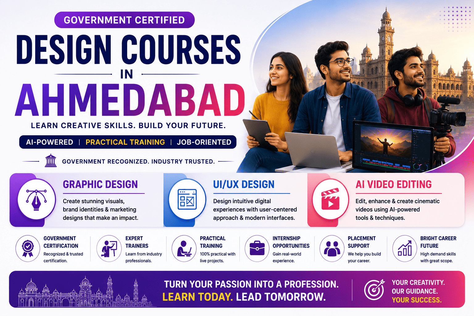 Government Certified Design Courses in Ahmedabad (2026): Best AI-Powered Graphic Design, UI/UX & AI Video Editing Career Guide