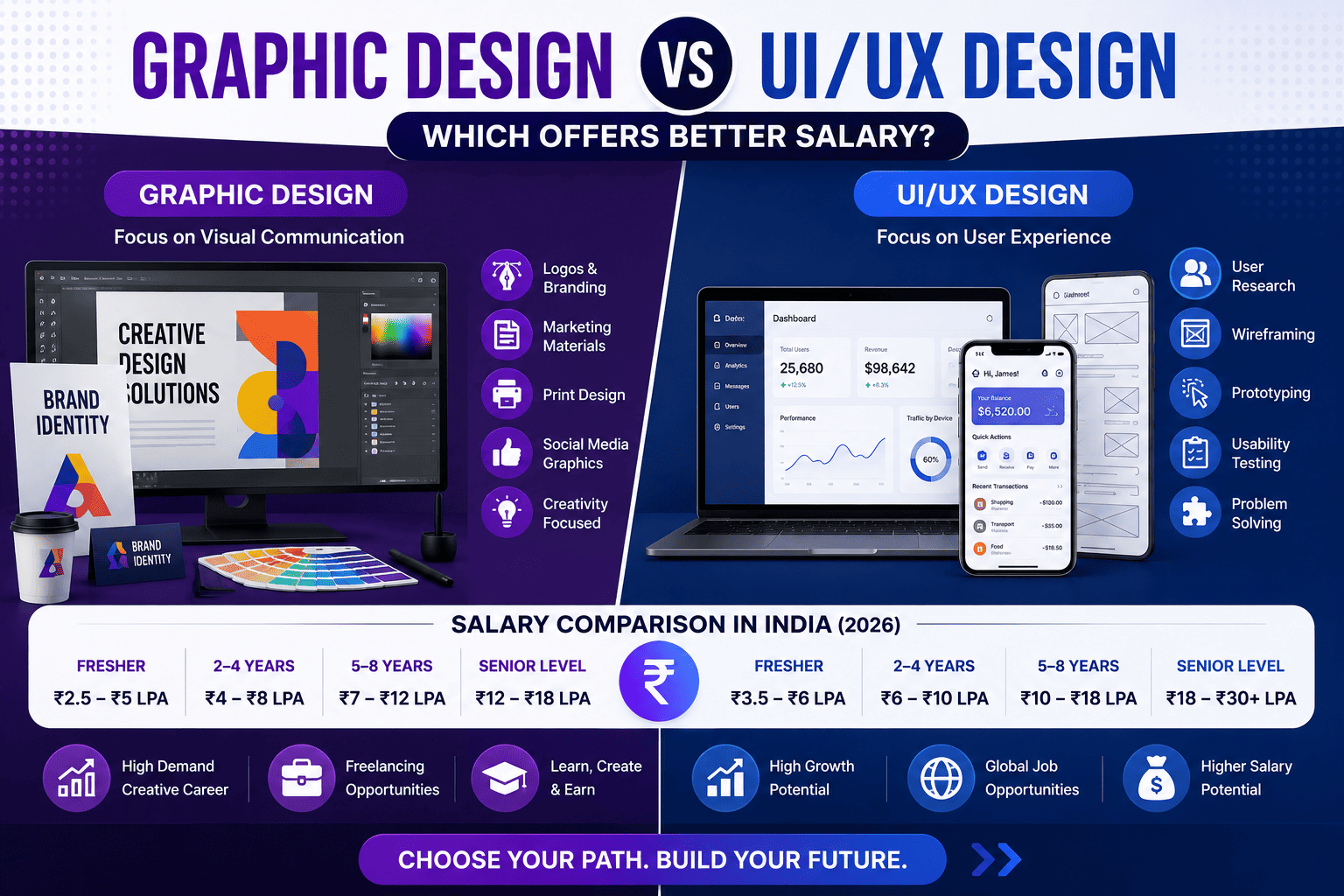 Graphic Design vs UI/UX Design: Which Offers Better Salary? (2026 Complete Career Comparison)