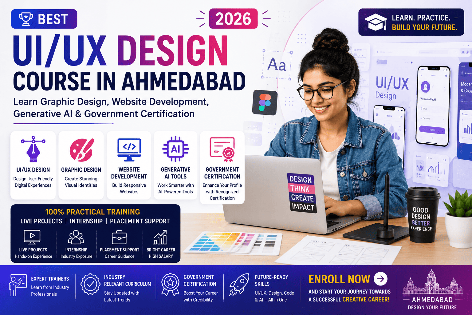 Best UI/UX Design Course in Ahmedabad (2026): Learn Graphic Design, Website Development, Generative AI & Government Certification