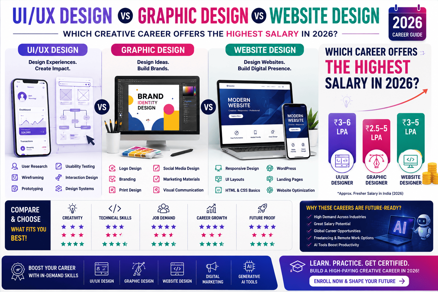 UI/UX Design vs Graphic Design vs Website Design: Which Creative Career Offers the Highest Salary in 2026?