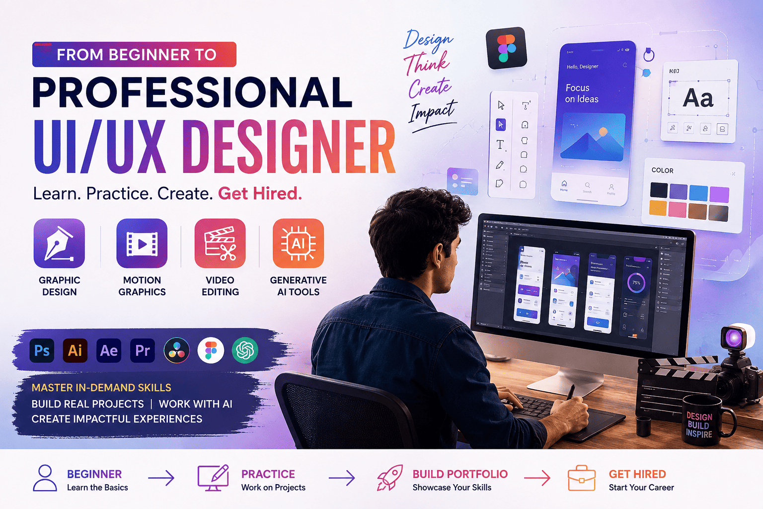 From Beginner to Professional UI/UX Designer (2026): Learn Graphic Design, Motion Graphics, Video Editing & Generative AI Tools
